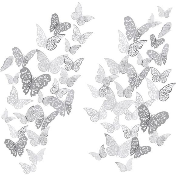 72 Pieces 3D Butterfly Wall Decals Sticker Wall Art Decorations Sticker Silver - Picture 7 of 7